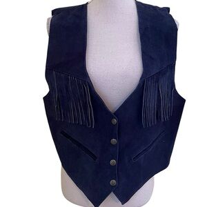Fringed Suede Western Vest - Blue